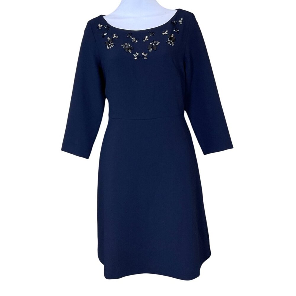 Banana Republic Short Sleeve Rhinestone Embellished Crepe Dress Back Zip 4